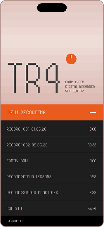 TR4 entry screen with the recent recordings list