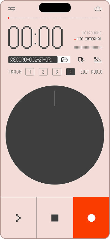 TR4 home screen with the recording disc and transport